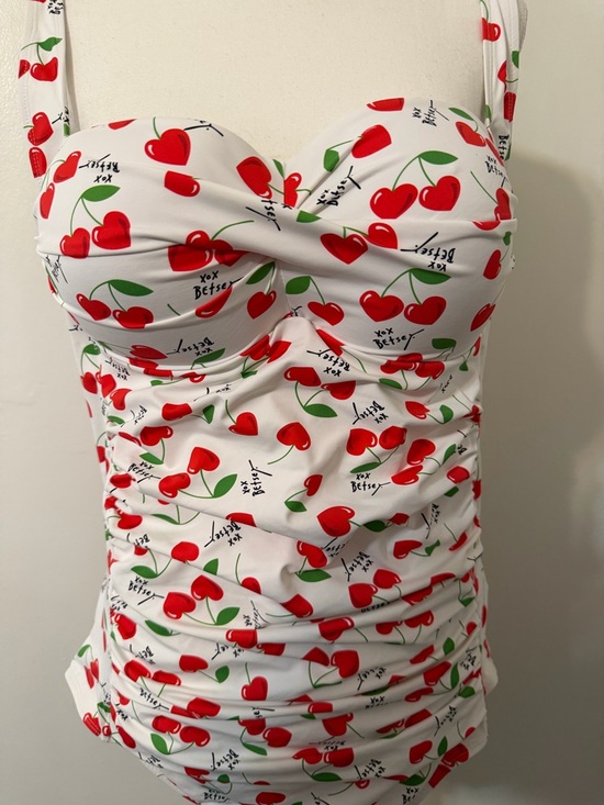 Betsey Johnson Other - Betsey Johnson White and Cherry-Print Swimsuit MSRP $128